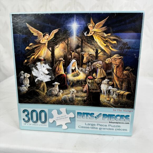 5 for $25| Bits and Pieces Large 300 Puzzle In The Manger By Ruane Manning Jesus - Picture 3 of 8